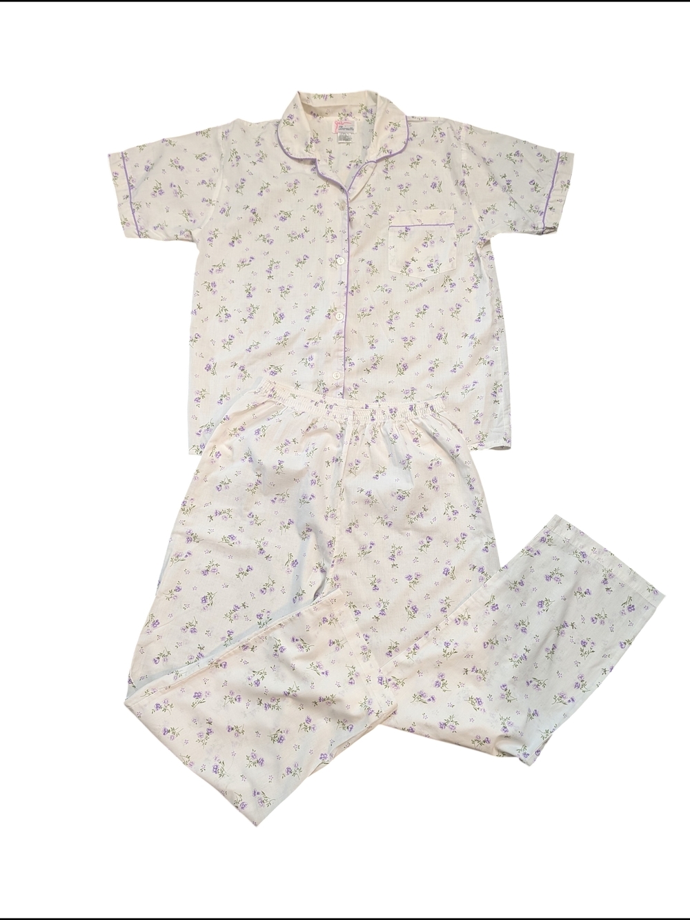 Vintage Floral Pajama Set Womens Button Front Short Sleeve Top Pants Cottagecore